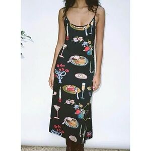 Lisa Says Gah Caviar Set The Table Sofia Slip Dress Food Print Black Candle S